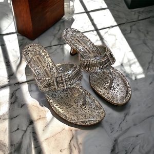 Manolo Blahnik jeweled kitten heel sandals